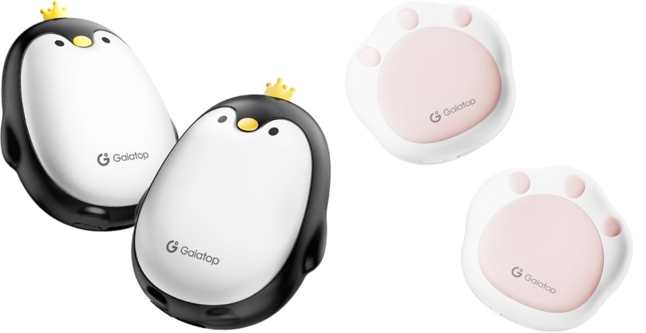 penguin and paw print hand warmer sets