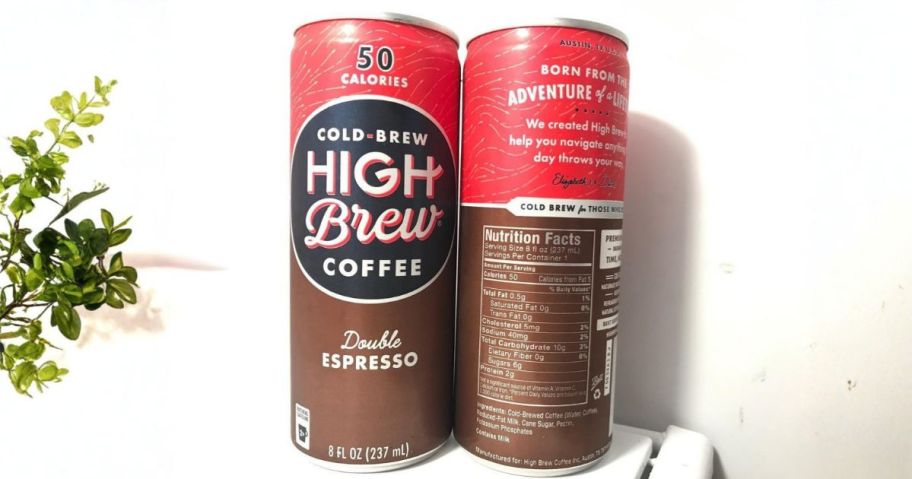 two High Brew Cold-Brew Coffee Double Espresso 8oz cans on shelf