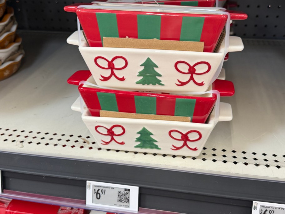 Holiday Time 2 Piece Mini Loaf Pan Set Tree & Bow Design