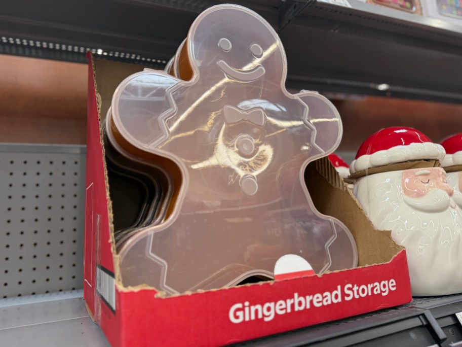 Holiday Time Brown Gingerbread Man Christmas Plastic Treat Container
