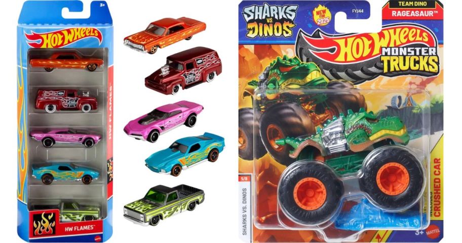 Hot Wheels Diecast Cars 5-Pack and Monster Trucks Diecast Single Pack
