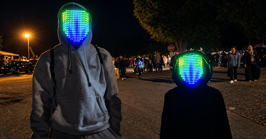 LED Masks at a Halloween Night Gathering