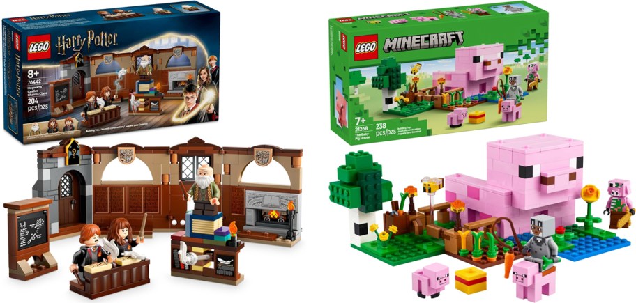 lego harry potter and minecraft sets with their boxes