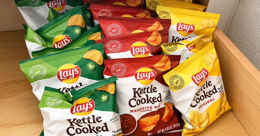 bags of Lay's Kettle Chips in a drawer