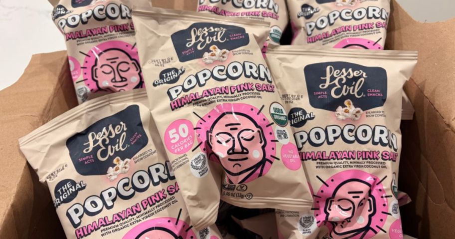 LesserEvil Himalayan Salt Organic Popcorn .46oz Bags 24-Pack in box