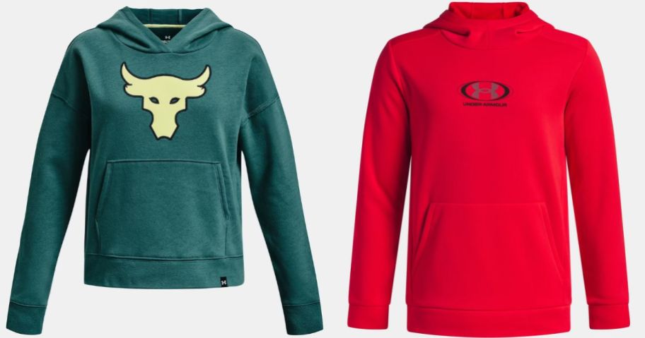 Stock images of two Under Armour kids hoodies