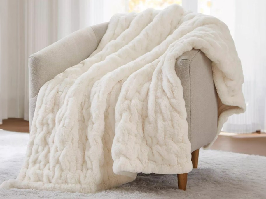 Madison Park Ruched Reversible Faux-Fur Throw