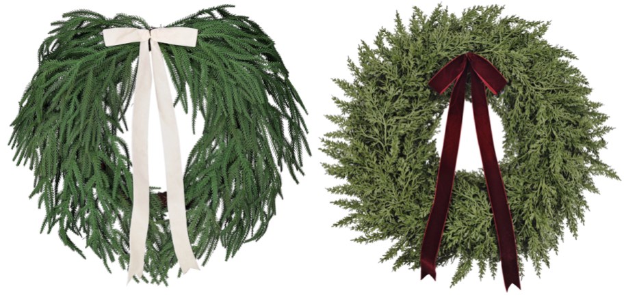 My Texas House Natural Feel Norfolk Artificial Christmas Wreath with Bow and Natural Feel Cedar Artificial Christmas Wreath with Bow