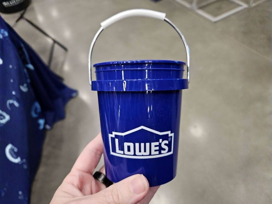 MyLowe's Money Days Giveaway bucket magnet in hand in store