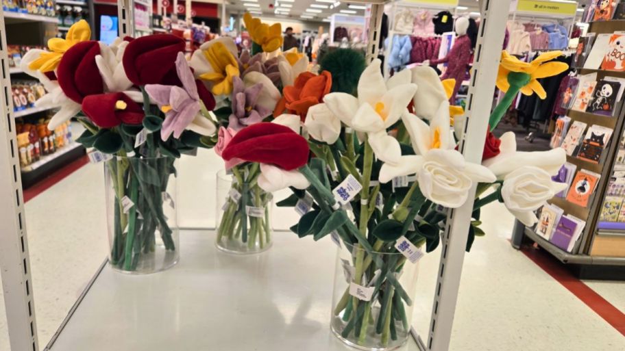 Plush flowers in vase at the store