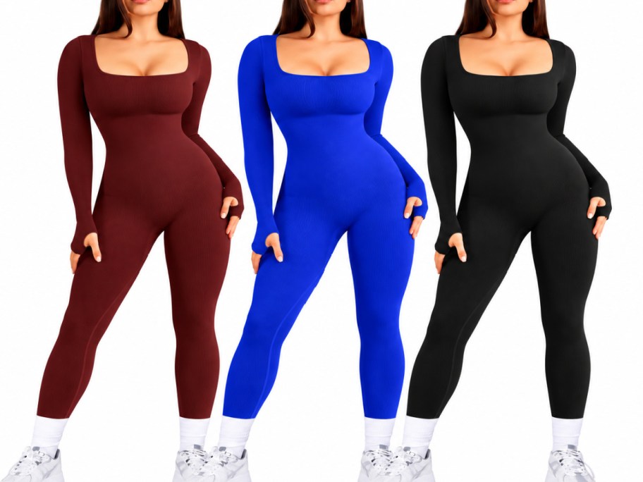 Three color choices of women's Popilush body suits