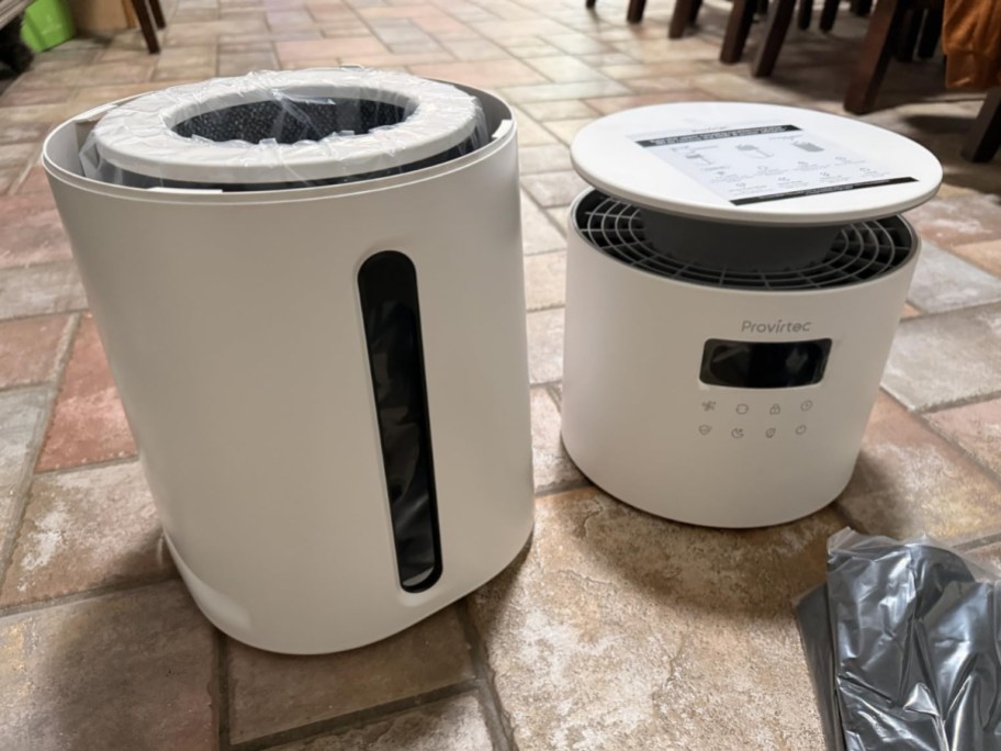 air purifier with top off showing where filter is