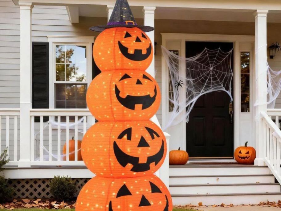 Pumpkins outside if a house