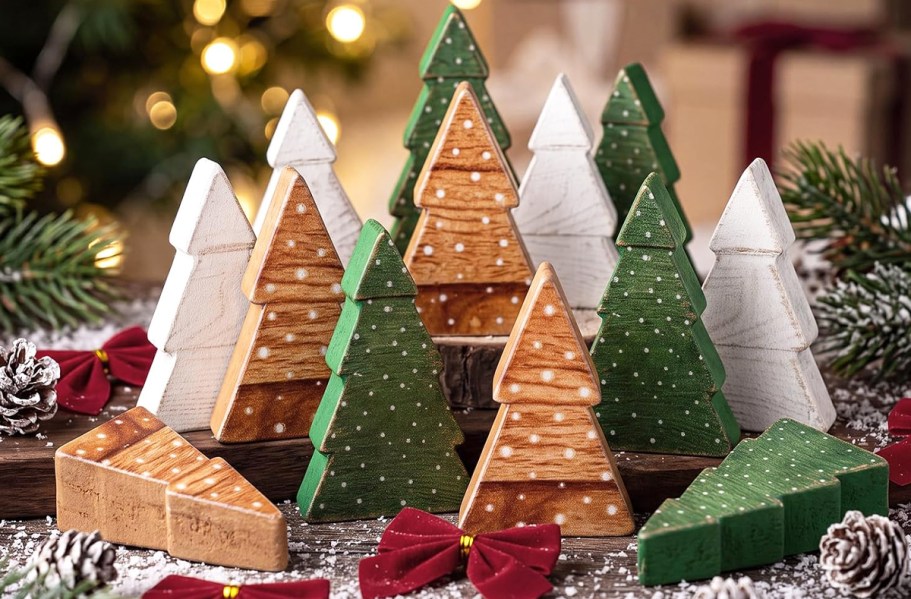 Mini Wooden Christmas Tree Decor 18-Pack Just $11.99 on Amazon