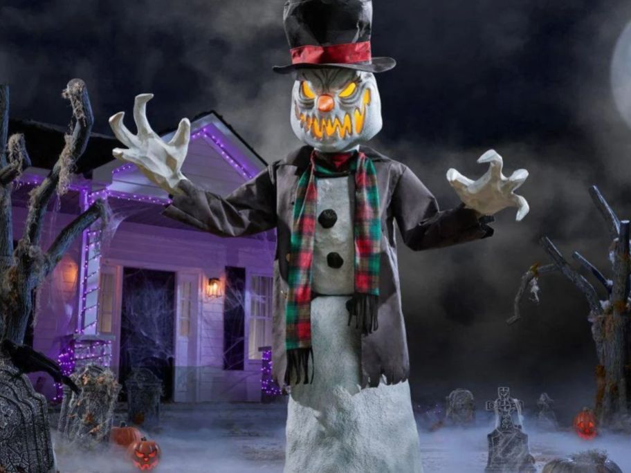 Scary snowman with a dark background
