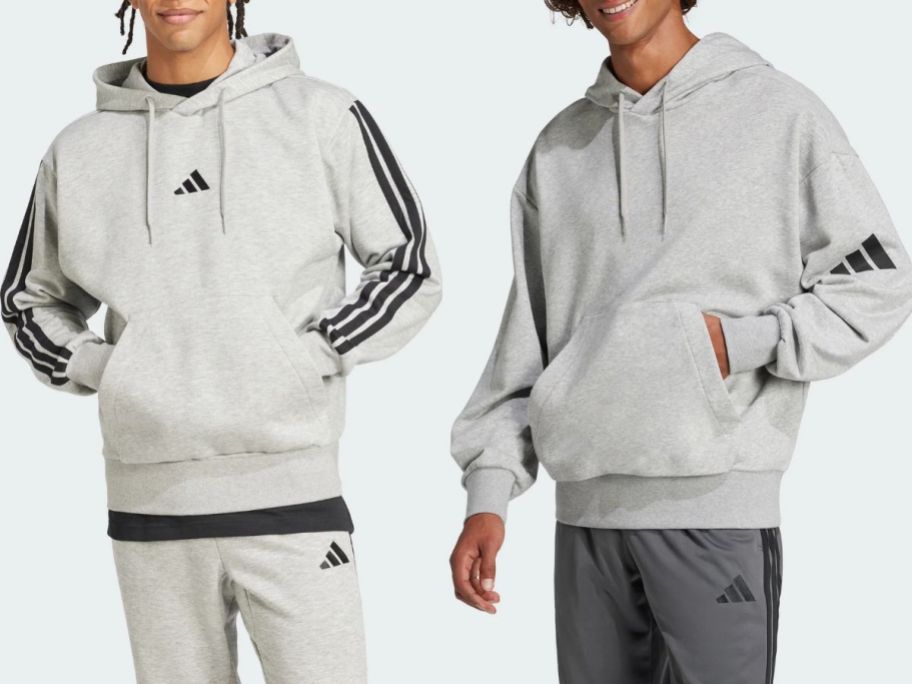 Two men wearing adidas hoodies