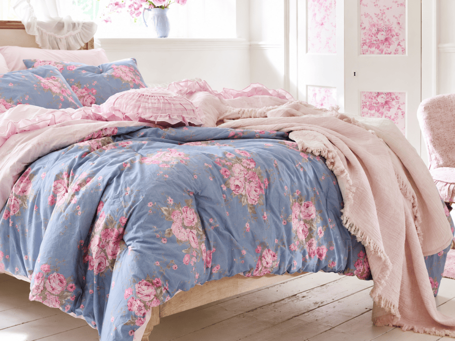 Simply Shabby Chic 3 Piece Printed Floral Cotton Comforter Set Blue Pink