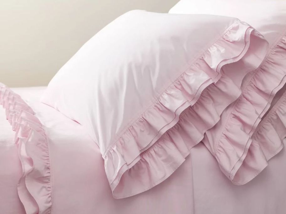 pink Simply Shabby Chic Ruffle Sheet Set on bed