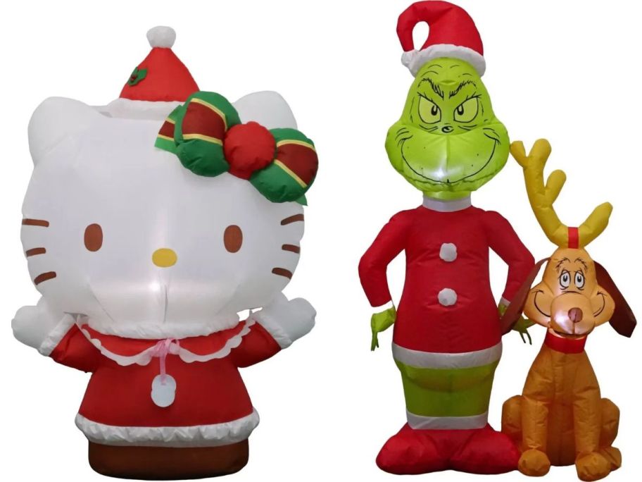 Stock images of a Hello Kitty and Grinch Christmas Inflatables
