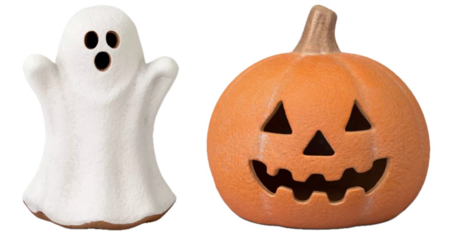 decorative ghost and pumpkin