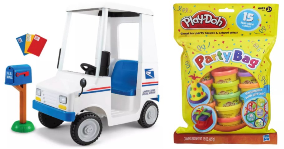 pretend mail truck and bag of play-doh