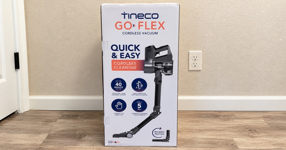 Tineco GO Flex Cordless Vacuum box on wood floor