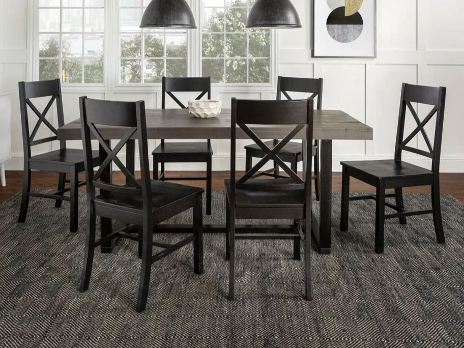 Union Rustic Amarapal Double Pedestal Base Dining Set in dining room