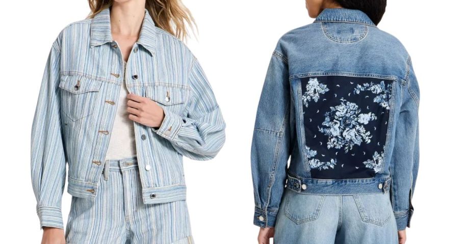 Universal Thread Women's Relaxed Barrel Denim Jacket and Bandana Print Denim Jacket