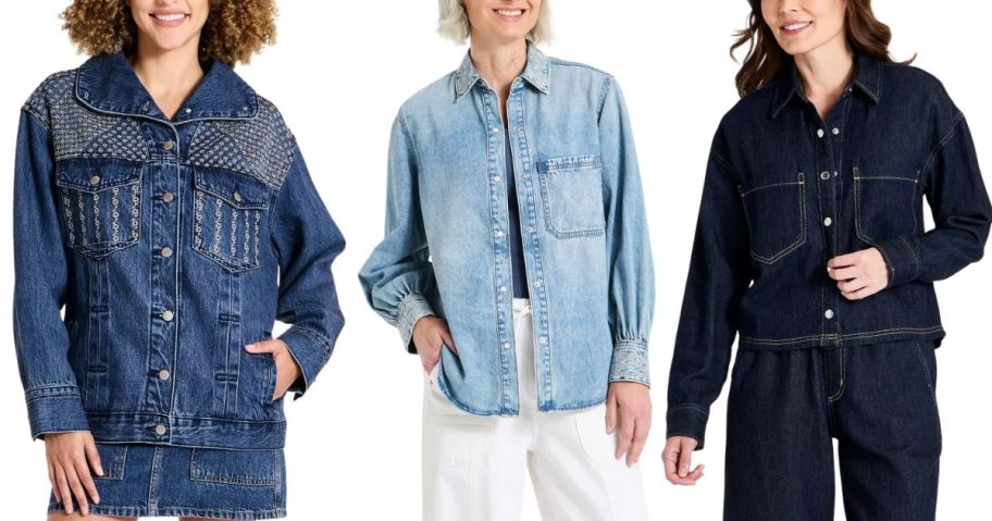 Universal Thread Women's Relaxed Embroidered Denim Jacket, Embroidered Denim Shirt, and Lightweight Essential Shirt