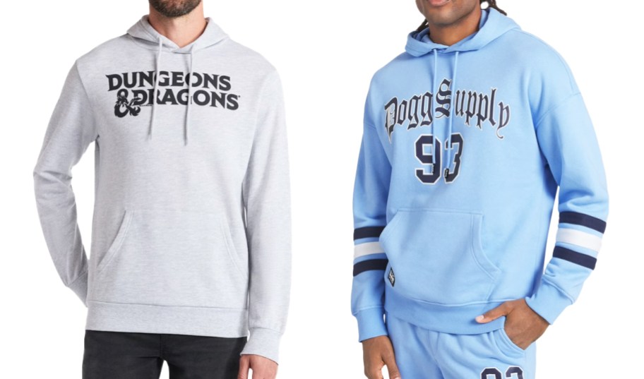 two men modeling graphic hoodies