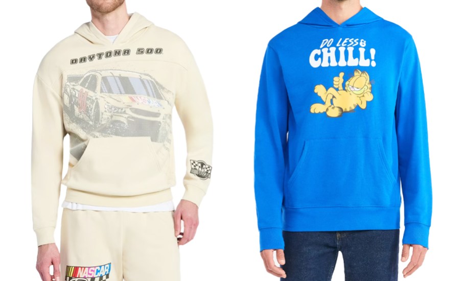 two men in nascar and garfield hoodies