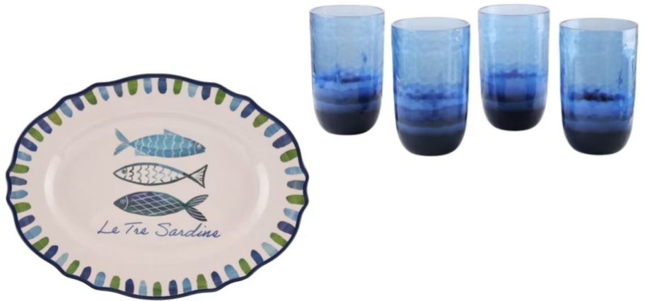 Stock images of Beautiful Melamine Platter and Blue Acrylic Cups
