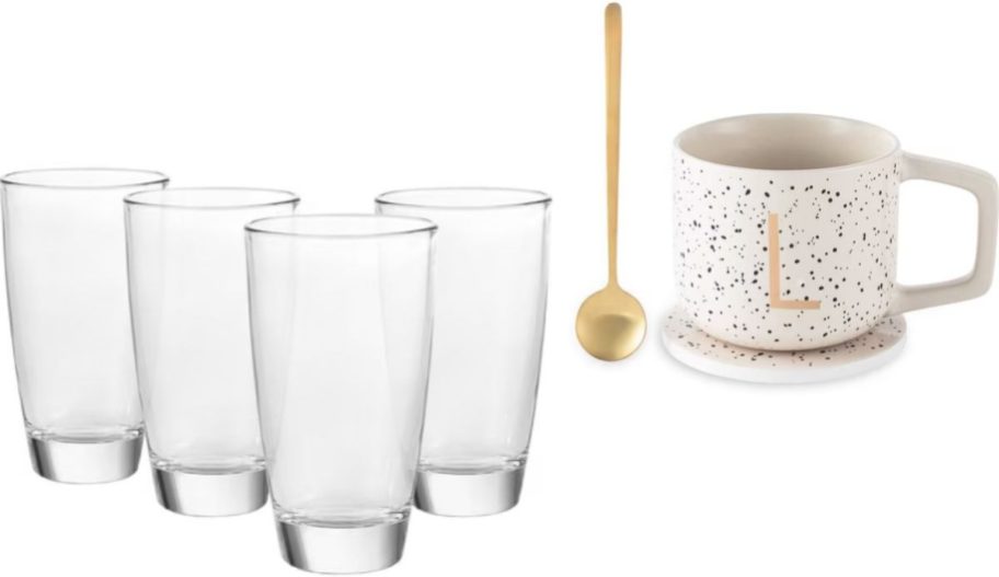 Stock images of Drinking Glass set and Initial Mug & Coaster set