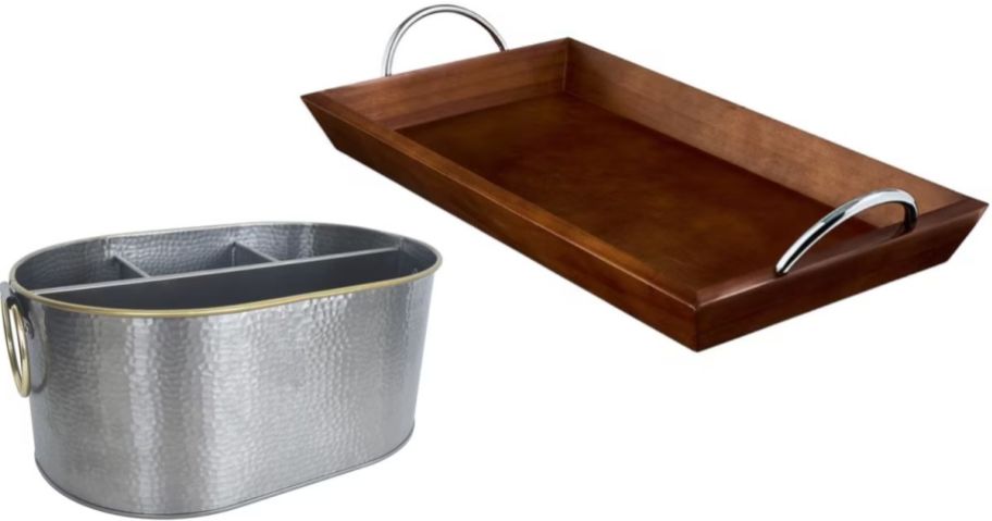 Stock images of Hammered Steel Caddy and Wood Serving Tray