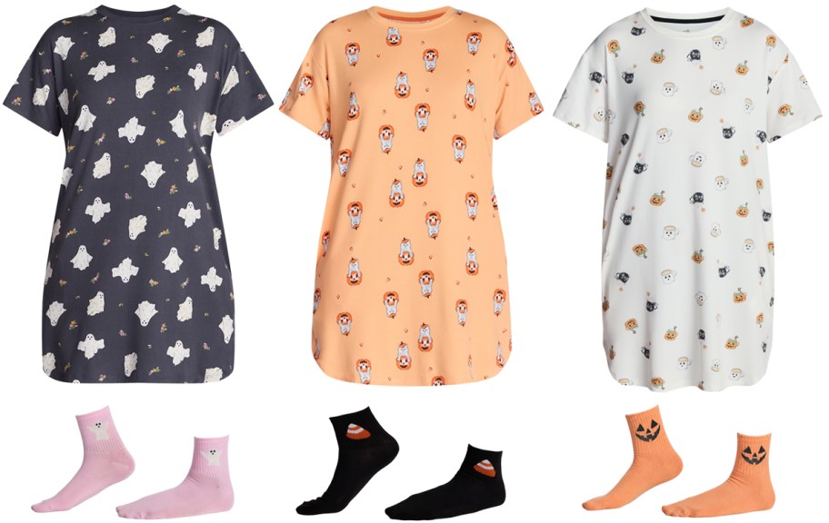 Way To Celebrate Halloween Women's Sleepshirt Top & Socks Set