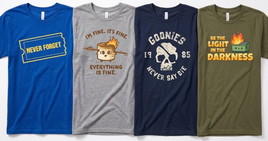Stock images of four Woot Graphic Tees