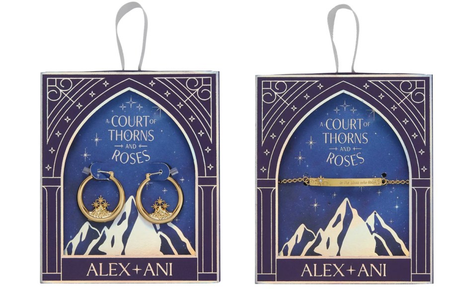 mountain earrings and gold bracelet in packages 