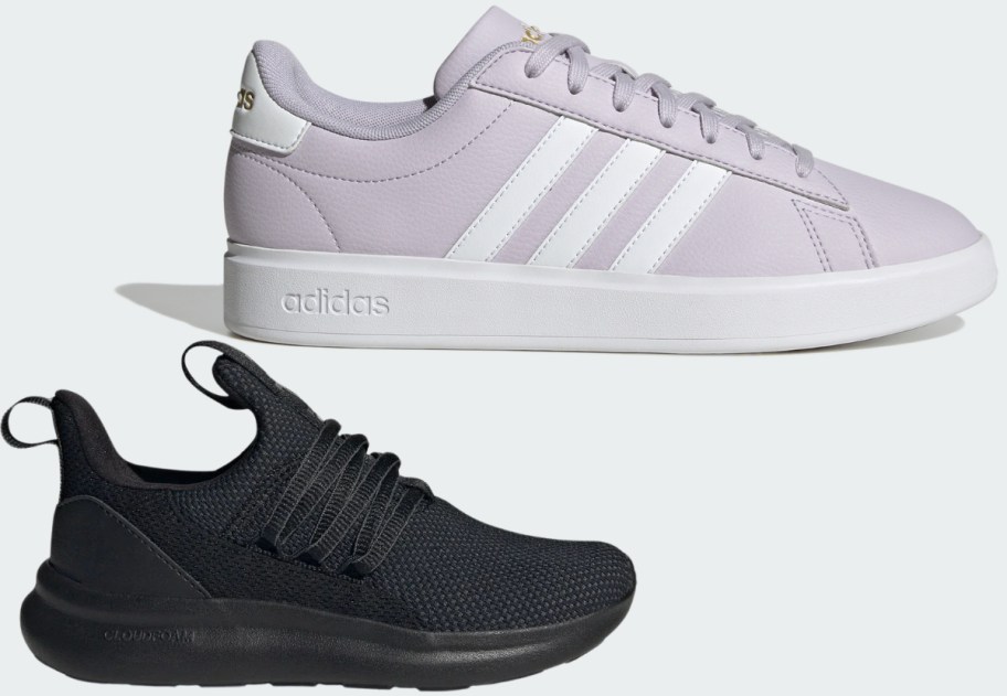 lavender and black sneakers