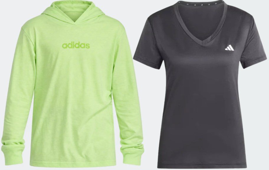 kids hooded tee and womens v neck tee