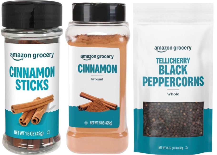 amazon grocery cinnamon sticks, ground cinnamon, and peppercorns