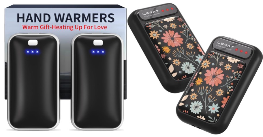 black and white and flower hand warmers
