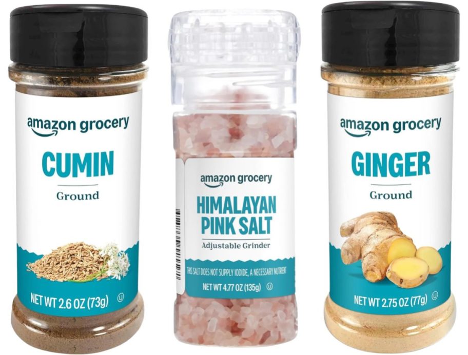 amazon spices: cumin, himalayan pink salt, and ginger