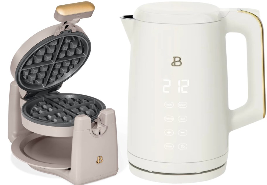 belgian waffle iron and electric kettle