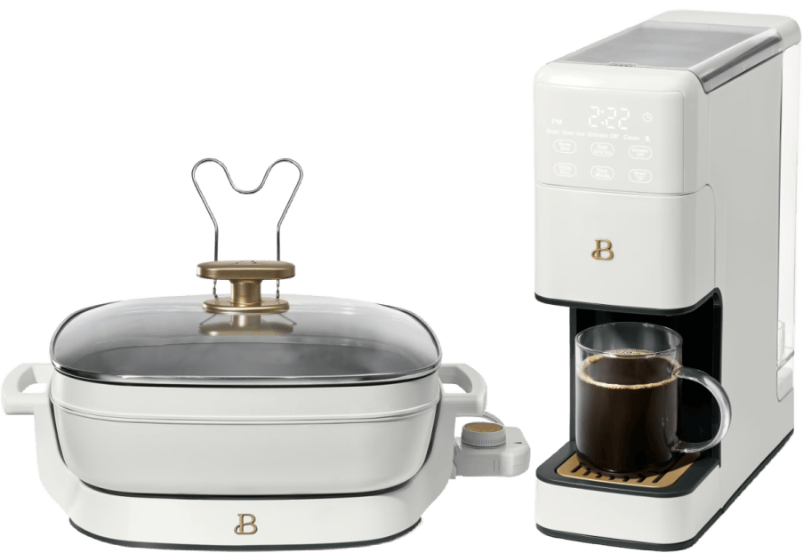 white electric skillet and coffee maker