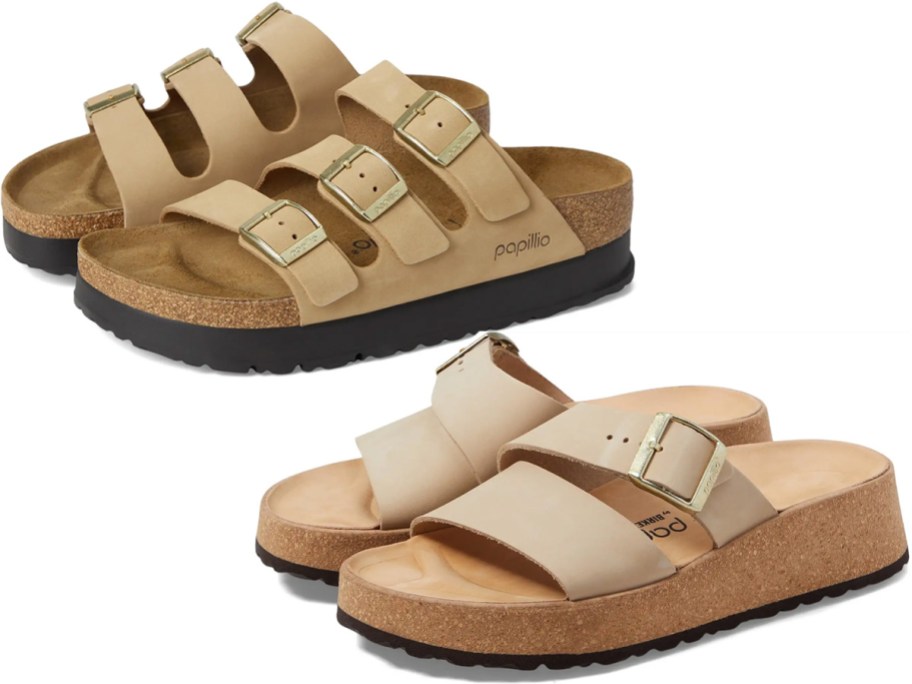 two tan strappy sandals