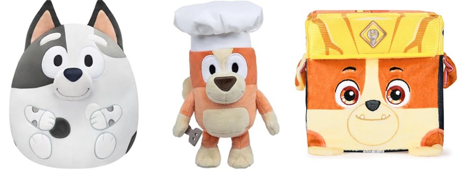 two bluey and dog plushes 