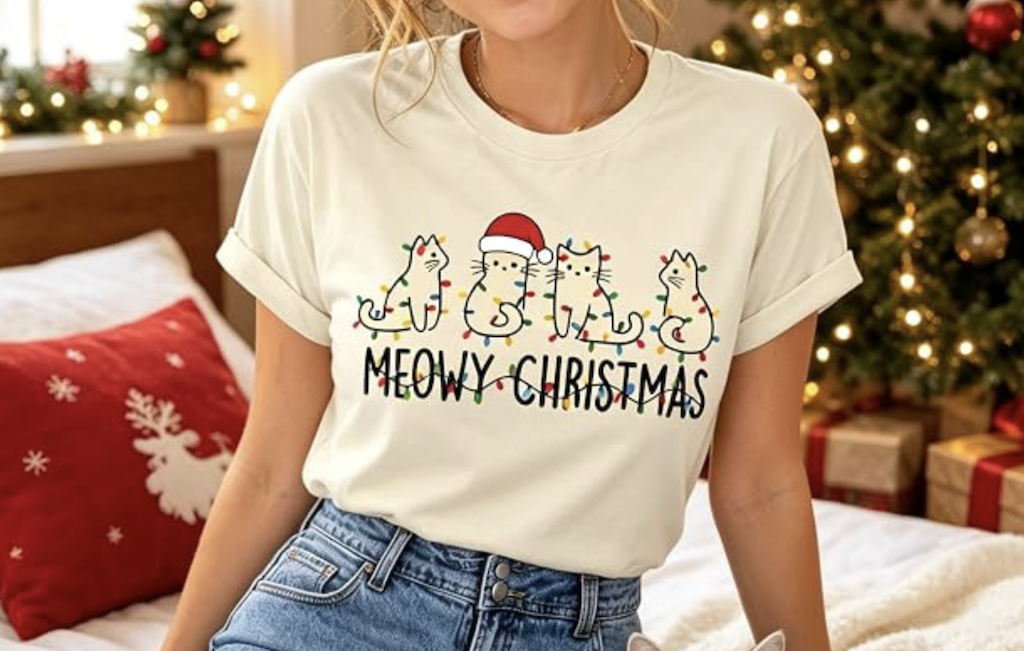 Women’s Cat Christmas Tees from $7.69 on Amazon