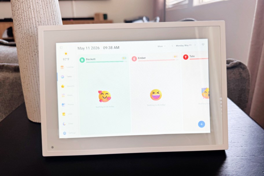 white framed digital calendar