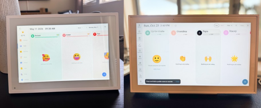 two white digital calendars side by side