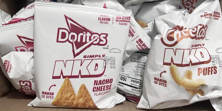 small bags of simply nkd chips in box 